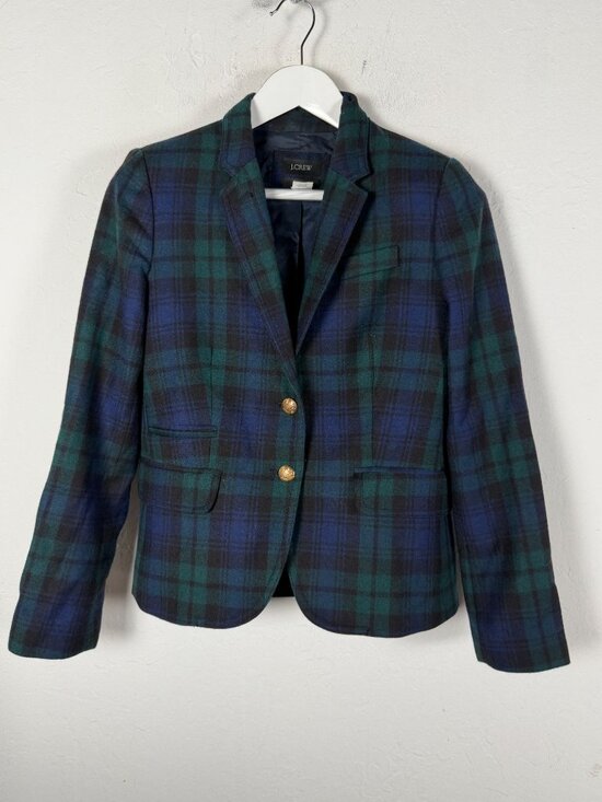 J. Crew Jackets & Blazers - J.Crew Schoolboy Blazer Black Watch Plaid Wool Gold Button Preppy Wool Size 4